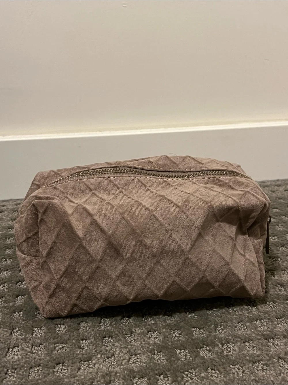 Quilted Velvet Cosmetic Pouch - Taupe
